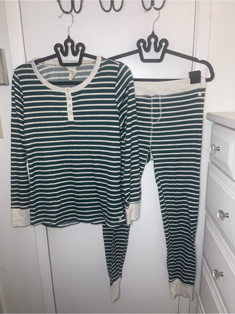 EUC Striped Green and White Pajama Set - Long Sleeve Top & Pants